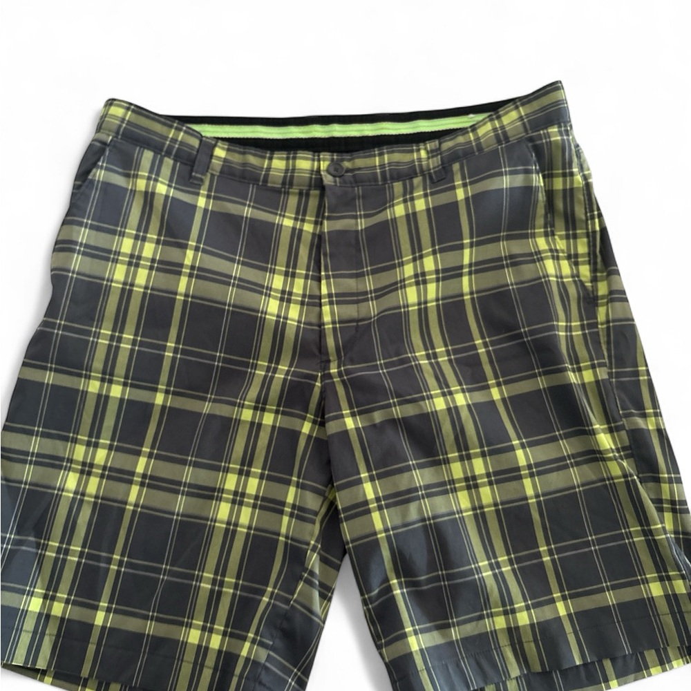 Greg Norman Shark Black and Lime Green Slim Fit Shorts